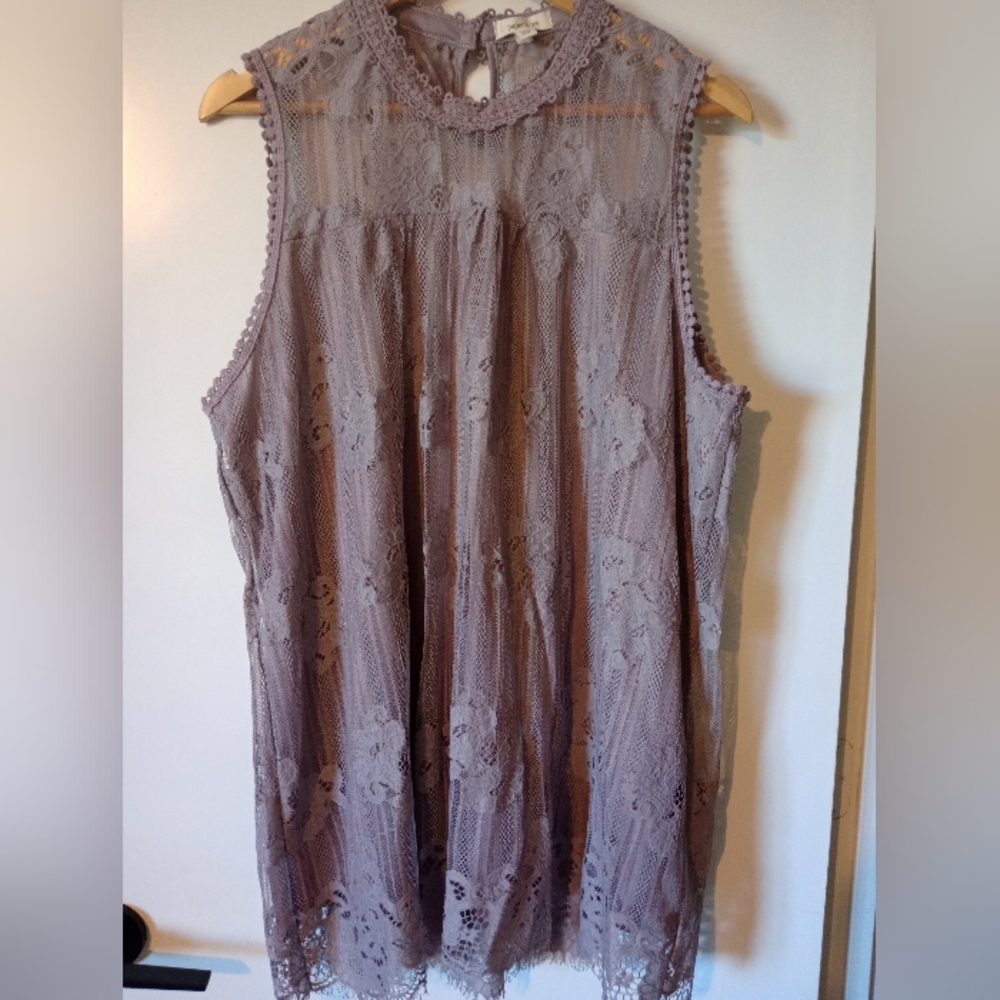 Paper + Tee Lace Sleeveless Top - Dusty Purple Lavender Size 3X